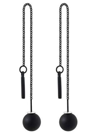 Черные серьги цепи шарики длинные висячие сережки протяжки с шариками7 фото