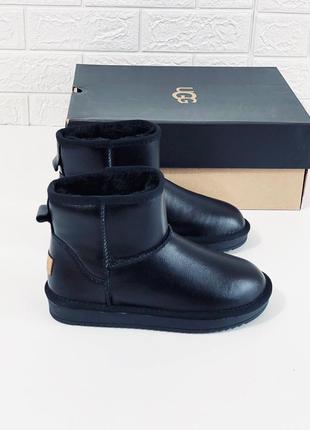 Женские подростковые кожаные mini ugg угги низенькие кожа зима уггі шкіряні