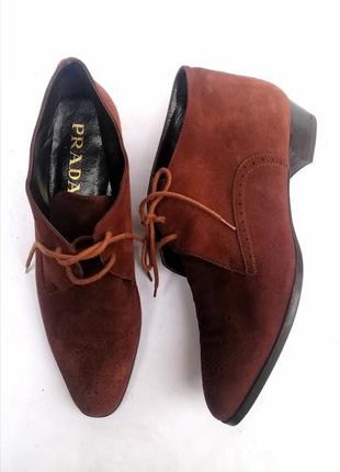 Prada ботинки замшевые на шнурках цвета марсала коричневые2 фото