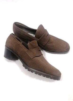 Туфли лоферы пенни paul green нубук тракторная подошва коричневые