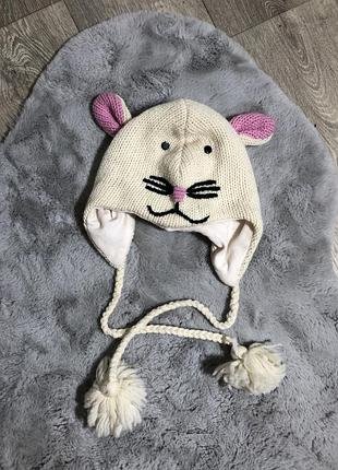 Шерстяная шапка на флисе мышка