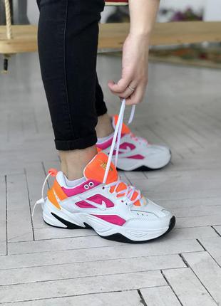 Осенние женские бело-розовые кожаные кроссовки nike m2k tekno🆕найк м2к текно2 фото