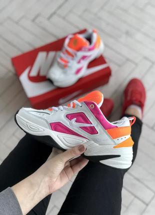 Осенние женские бело-розовые кожаные кроссовки nike m2k tekno🆕найк м2к текно9 фото