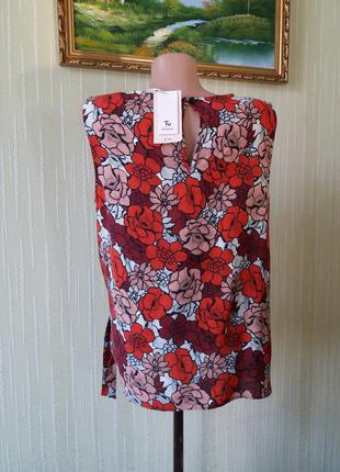 Блуза tu топ  в яркий цветочный принт оригинальный дизайн натуральная ткань вискоза с поясом завязками4 фото