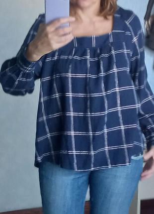 Блузка next, синя в клітку. 100% бавовна. розмір m-l.