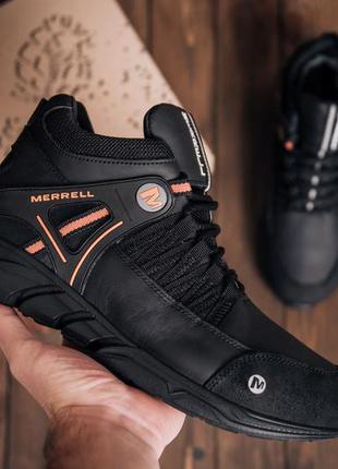 Акция мужские зимние кожаные ботинки merrell black orang3 фото