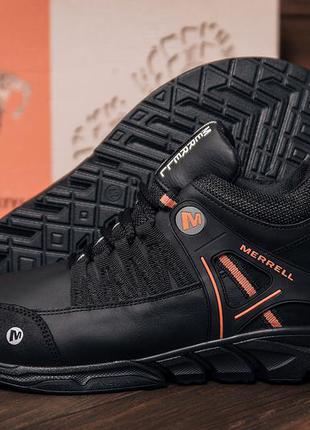 Акция мужские зимние кожаные ботинки merrell black orang4 фото