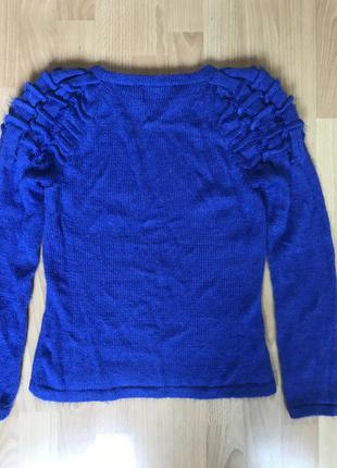 Мохеровий светр синій з фактурними плечима