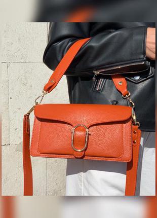 Кожаная женская сумочка кросс боди на широком ремне итальялия