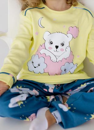 Дитяча піжама на дівчинку інтерлок - ведмедик в хмарах 3-4, 5-6, 7-82 фото