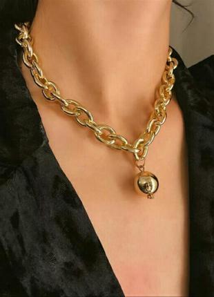 Крупная цепь колье ожерелье чокер шарик золотистое серебристое5 фото