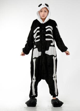Пижама цельная кигуруми скелет плюшевая пижамка к хелуину3 фото