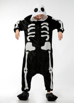 Пижама цельная кигуруми скелет плюшевая пижамка к хелуину2 фото