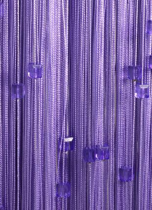 Фиолетовые шторы-нити со стеклярусом