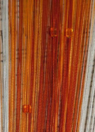 Оранжевые шторы-нити радуга со стеклярусом3 фото