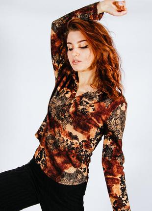 Коричневая блузка кружевная, коричнева блуза мереживна1 фото
