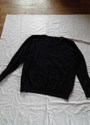 Черный мужской хлопковый пуловер ,  джемпер с v-образным вырезом george  cotton rich батал1 фото