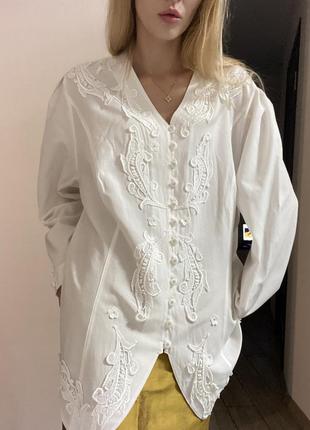 Винтажная блуза с вискозой белая блуза с кружевом6 фото