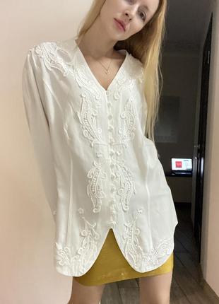 Винтажная блуза с вискозой белая блуза с кружевом7 фото