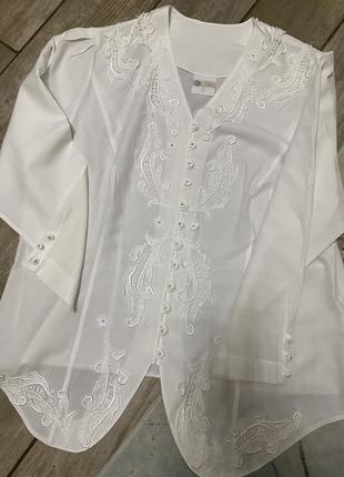 Винтажная блуза с вискозой белая блуза с кружевом2 фото