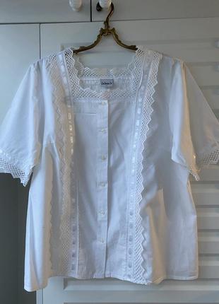 100% хлопок. белая блуза рубаха винтаж с кружевом2 фото