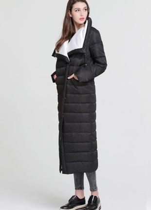 Довгий зимовий чорний пуховик пухове пальто жіноче зимове, на цьому пуху 90% basic vogue2 фото