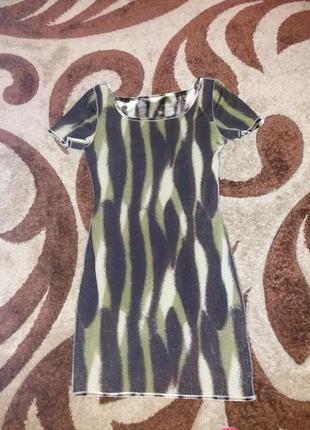 Велюровое комбинированое бежево-коричневое платье2 фото