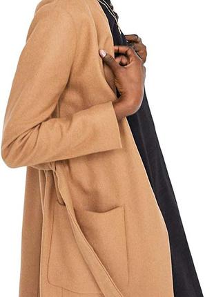 Бежевое шерстяное пальто-халат с поясом zara2 фото