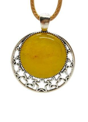 Оригинальный кулон на шнурке "луна и звезды" натуральный камень желтый нефрит2 фото