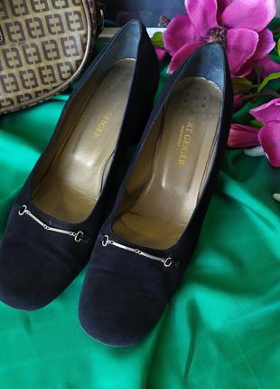 Замшевые кожаные легкие туфли квадратный каблук kurt geiger, винтажный стиль1 фото