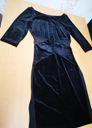 Шикарное чёрное платье, вечернее, с вставками1 фото