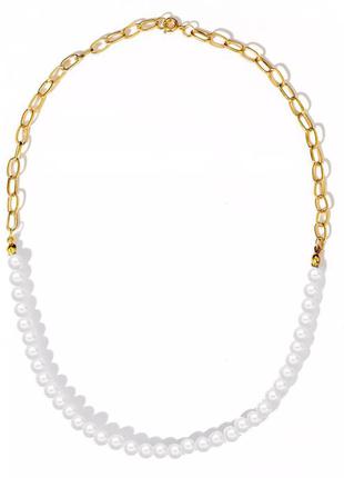 Ожерелье -цепь комбинированное украшение на шею жемчуг10 фото