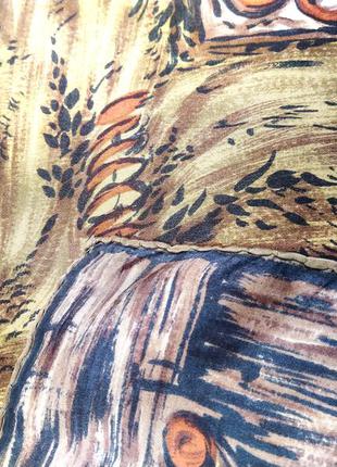 Золотистый шелковый платок абстракция (роуль) 75x76см.7 фото