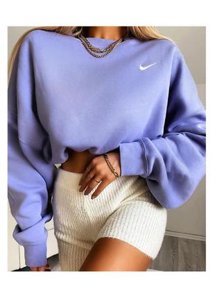 Женский oversize свитшот nike с логотипом на груди найк кофта на флисе размер оверсайз голубой