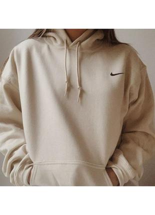 Женское худи nike бежевое oversize (оверсайз) кофта-толстовка найк с логотипом на сердце