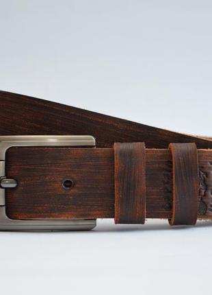 Чоловічий шкіряний ремінь коричневий, шкіра під нубук.