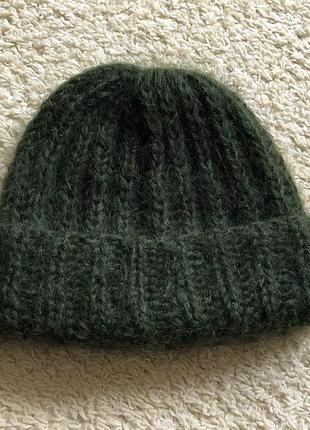 Шапка мохер об'ємна шапка зелена