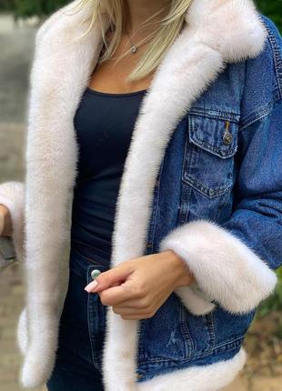 Женская 💕джинсовая куртка с норкой , джинсовка с мехом, s-2xl1 фото