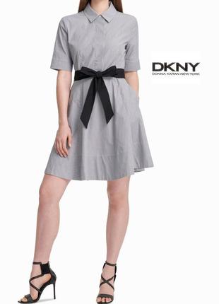 Dkny платье трапециевидной формы в тонкую полоску, изысканный образ5 фото