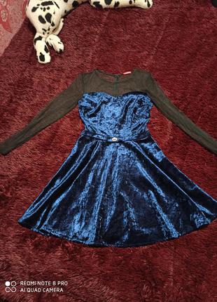 Платье синее велюр