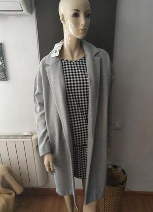 Сіре пальто без ґудзиків з кишенями на флісі zara1 фото