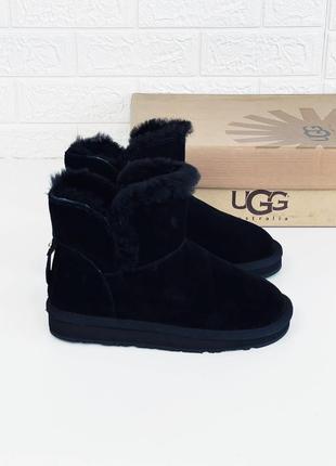 Зимние женские замшевые угги натуралки mini ugg чёрные замшевые ботиночки зима