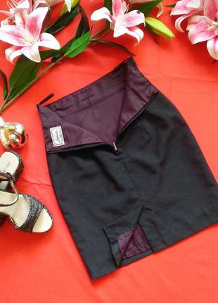 Классическая серая юбка с высокой посадкой и шлицой размер 36/446 фото