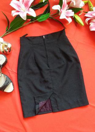Классическая серая юбка с высокой посадкой и шлицой размер 36/444 фото