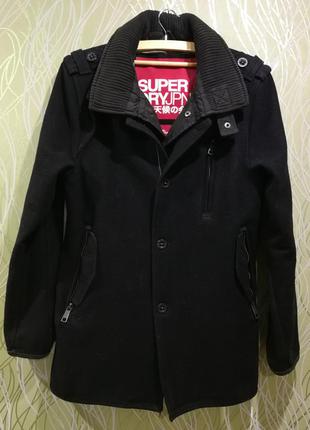 Чоловіче чорне пальто superdry jermyn street trench double blacklabel