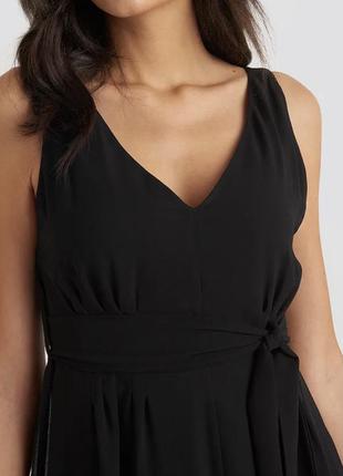 Шифоновое чёрное платье с поясом сарафан4 фото