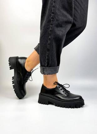 Ботинки туфли натуральная кожа чёрные женские броги4 фото