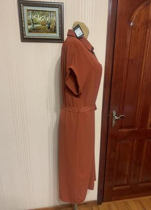 Терракотовое платье-халат,миди длина4 фото