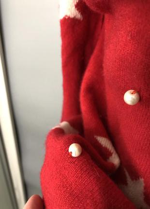 Красный кашемировый свитер звёзды жемчуг кашемир 100% джемпер3 фото