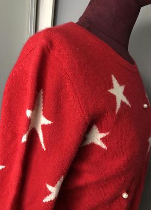 Красный кашемировый свитер звёзды жемчуг кашемир 100% джемпер2 фото